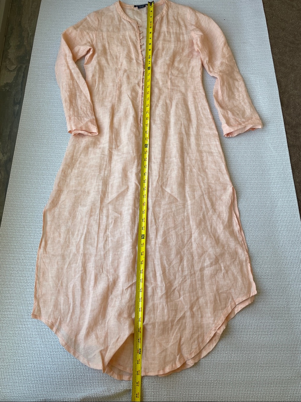 100% Linen, Peach Long-Sleeve Maxi Dress - Picture 5 of 7